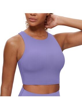 CRZ YOGA NWT Butterluxe HighNeck Padded Tank Longline Sports Bra~Lavender Purple